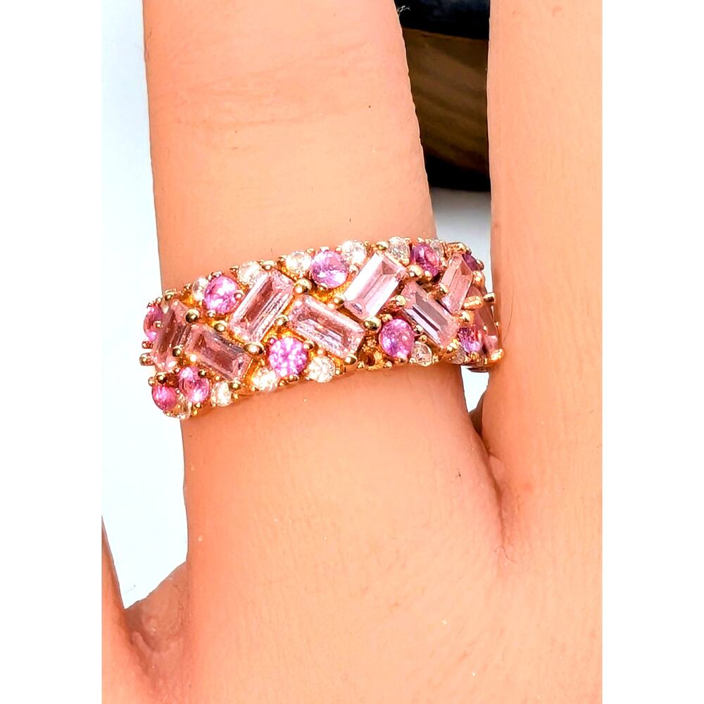 Pink Sapphire Pink & White CZ 18K Rose Gold 925 Sterling Silver Ring Size 6.75